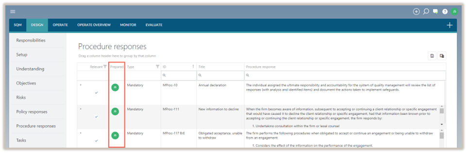 Firmas y aprobaciones de las respuestas a los procedimientos.